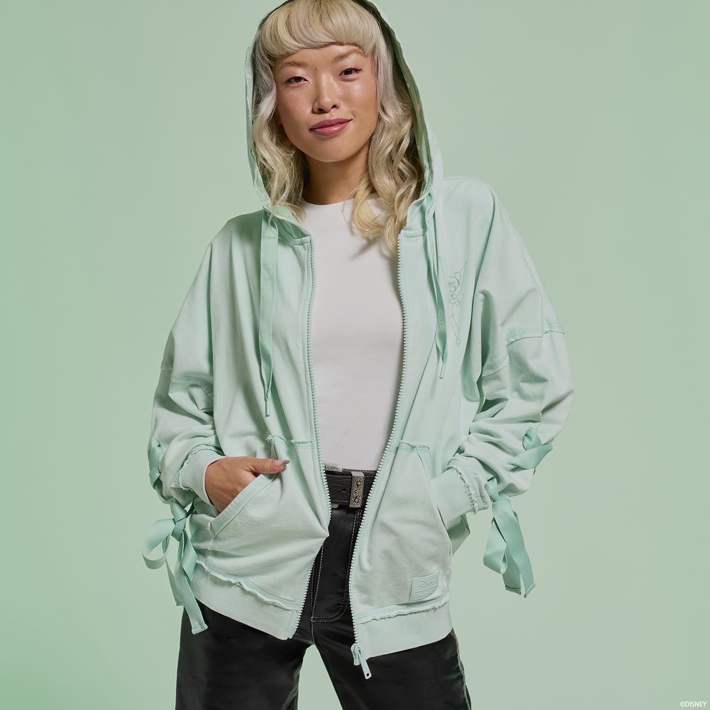 Alternative view of Peter Pan Tinker Bell Ribbon Unisex Zip Up Hoodie
