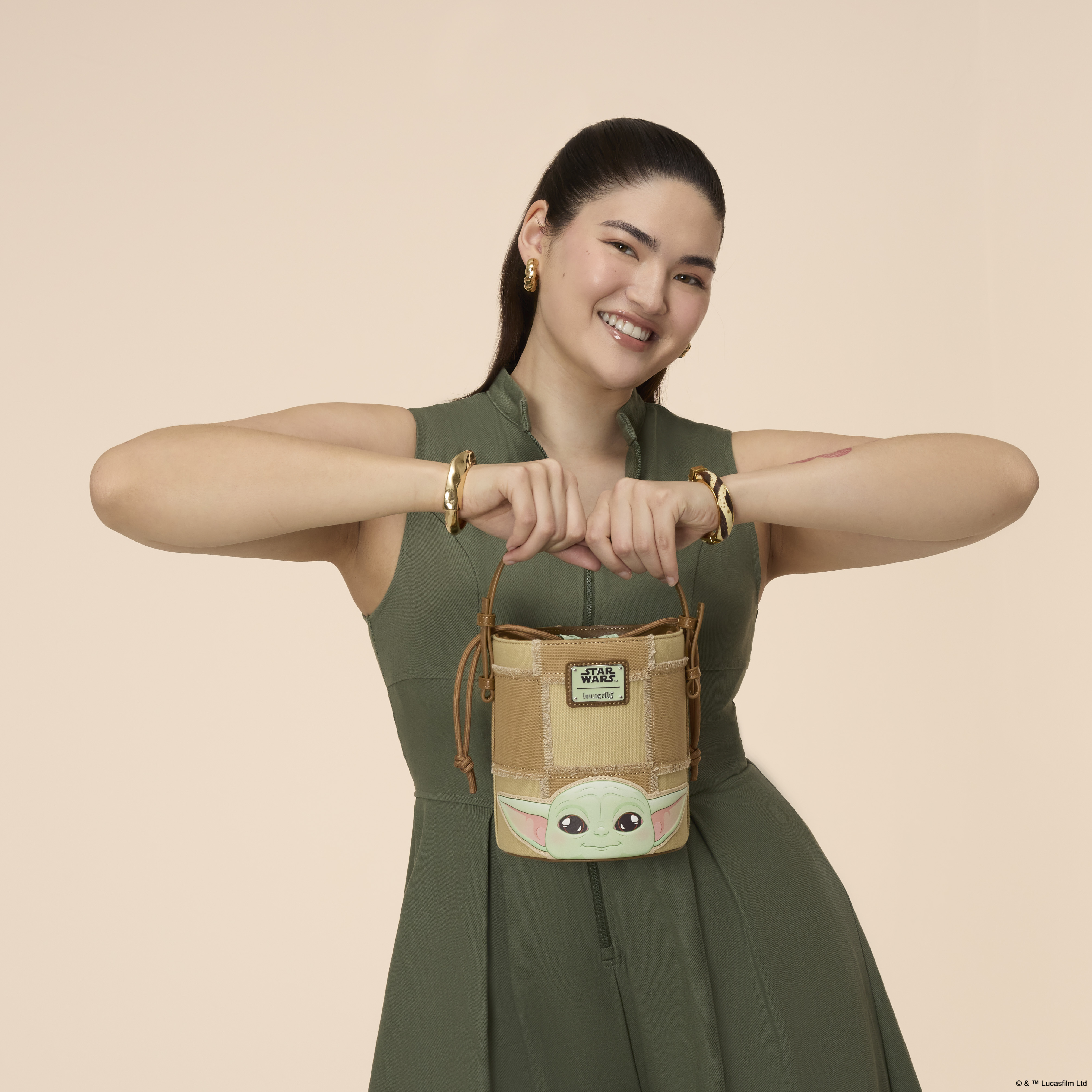 Alternative view of The Mandalorian Grogu & Anzellan Drawstring Bucket Crossbody Bag with Coin Bag
