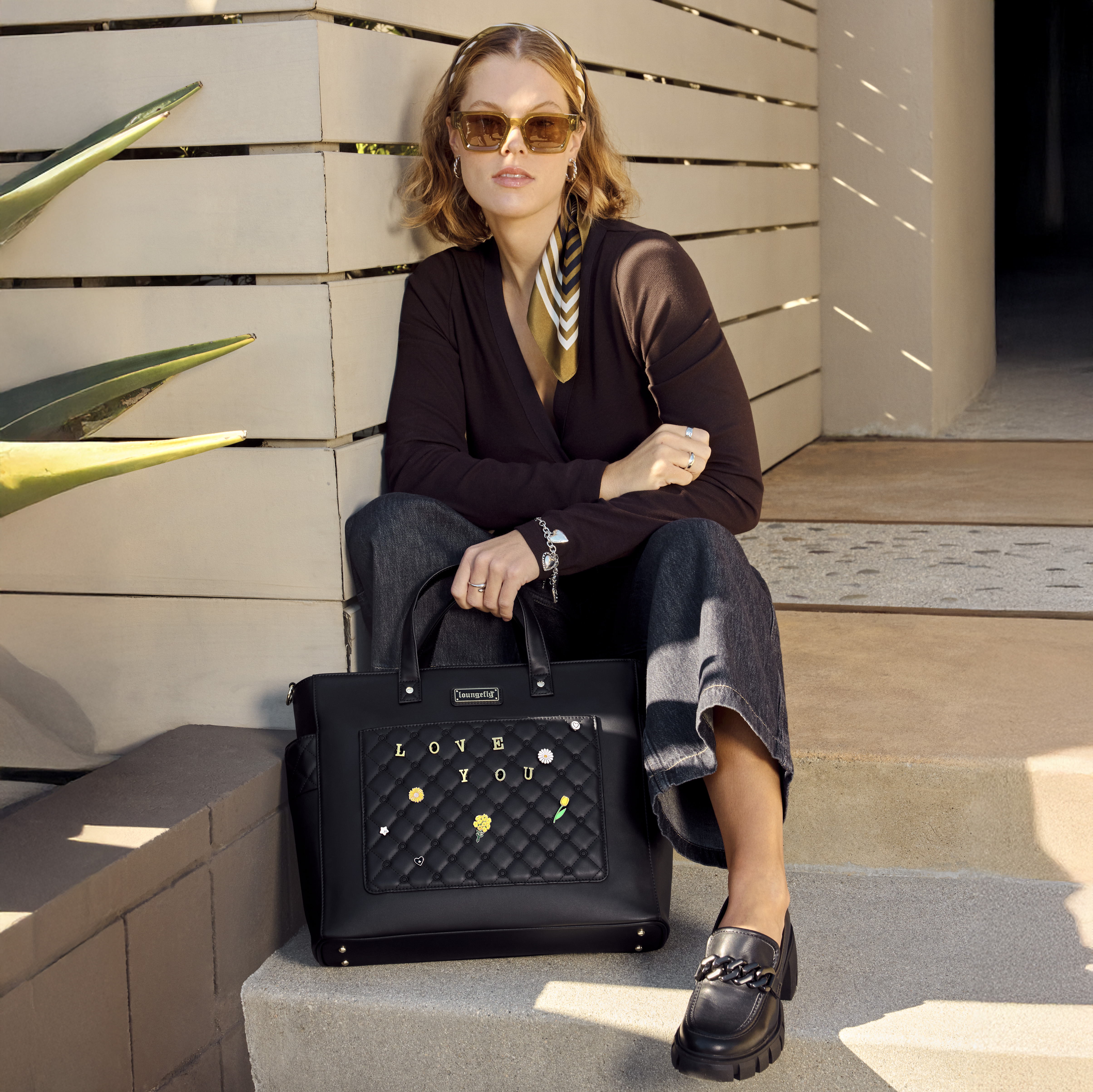 Alternative view of Loungefly The Mo Black Convertible Backpack & Tote Crossbody Pin Trader Bag