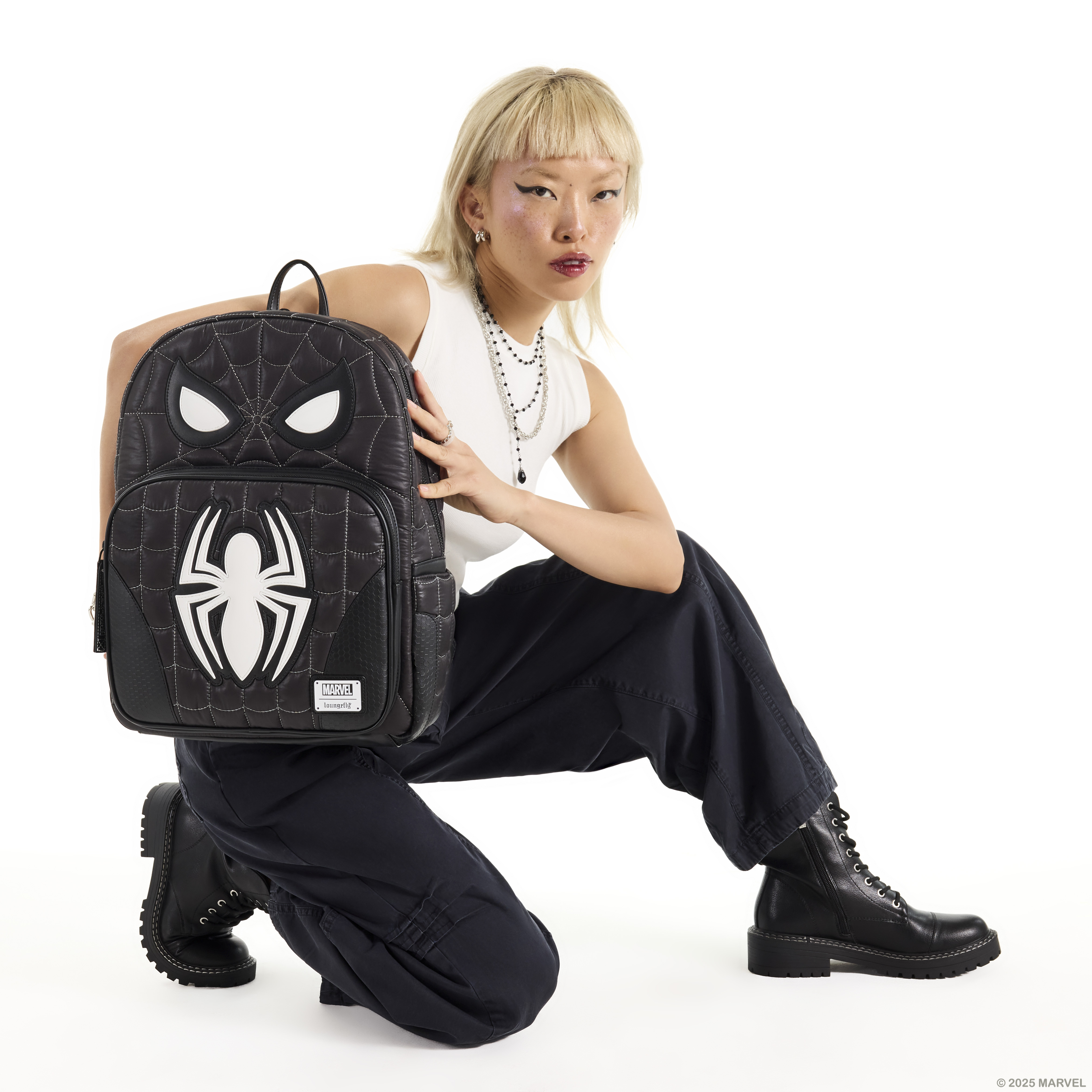 Alternative view of Spider-Man Black & White Suit Cosplay Quilted Full-Size Backpack